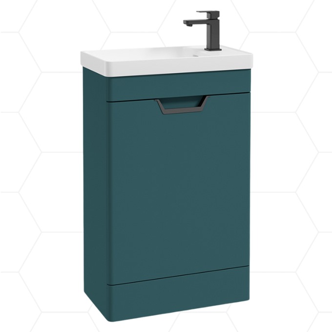 Freya 550mm Floor Standing 1 Door Unit with Polymarble Basin - Ocean Blue