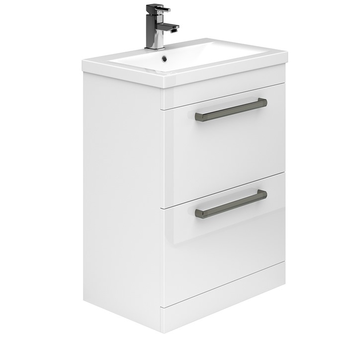 Essential NEVADA Floor Standing Washbasin Unit + Basin; 2 Drawers; 600mm Wide; White