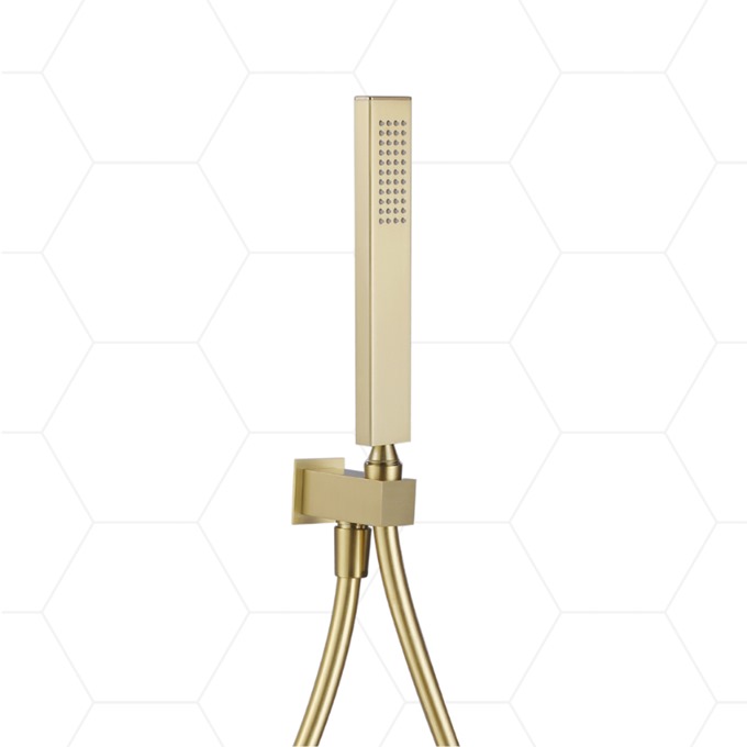 Square Handset with Hose, Bracket & Outlet Brushed Brass