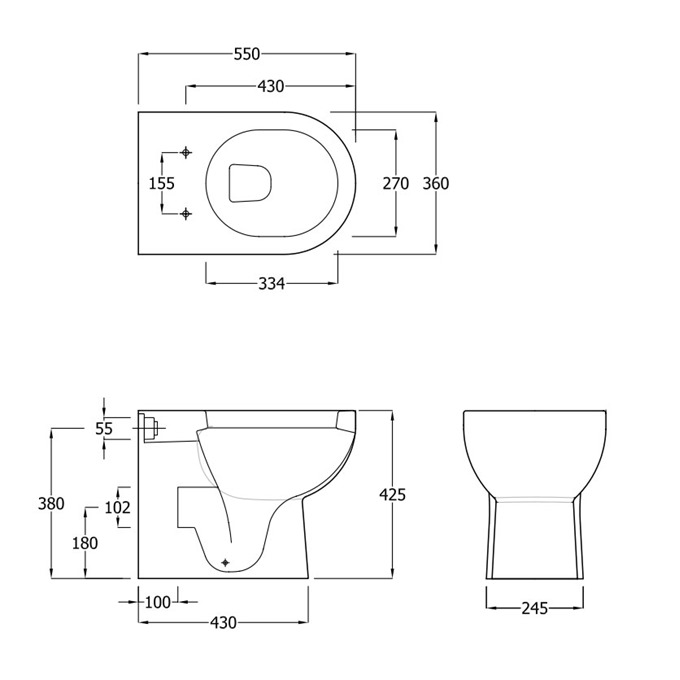 Essential LILY BTW Close Coupled Pan + Cistern Pack; No Seat; White