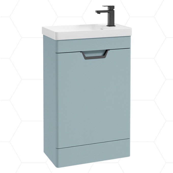 Freya 550mm Floor Standing 1 Door Unit with Polymarble Basin - Sky Blue