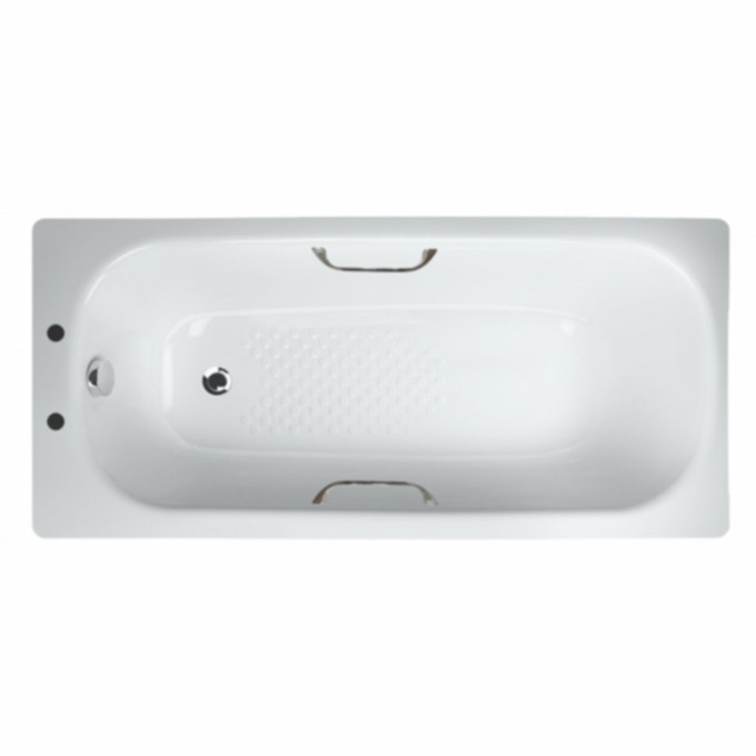 Essential Steel 1600mm x 700mm Single Ended Steel Anti-Slip Bath; 2 Tap Holes & Grips - White