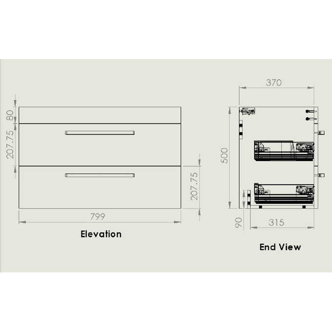 Essential NEVADA Wall Hung Washbasin Unit + Basin; 2 Drawers; 800mm Wide; Grey