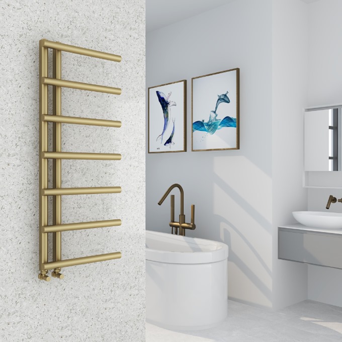 Quartz Brushed Brass Designer Towel Rail 1200 x 500mm