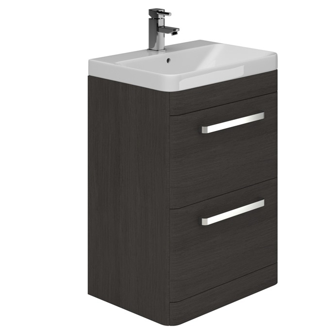 Essential VERMONT Floor Standing Washbasin Unit + Basin; 2 Drawer; 600mm Wide; Dark Grey