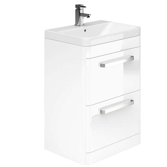 Essential VERMONT Floor Standing Washbasin Unit + Basin; 2 Drawer; 600mm Wide; White