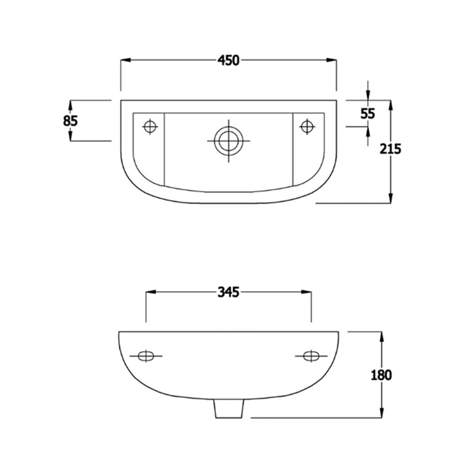 Essential Lily 450mm Washbasin 1 Tap Hole