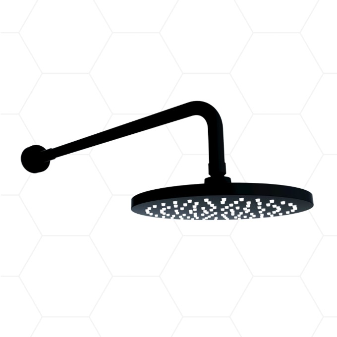 Round Shower Head With Wall Arm - Black