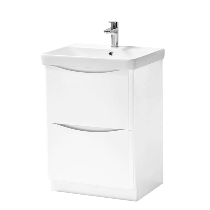 Nevis 500 x 460mm Floor Standing 2 Drawer Unit Gloss White with Basin