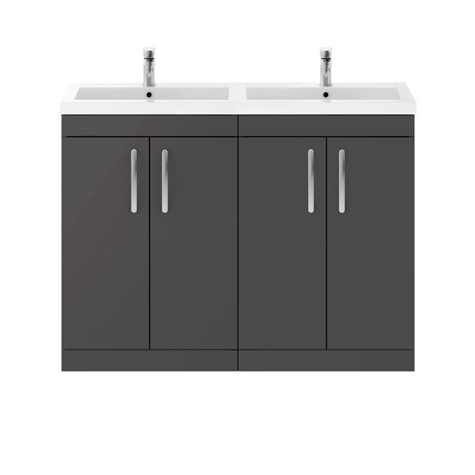 Kinetic 1200 x 383mm Floor Standing 4 Door Unit Gloss Grey with Double Basin