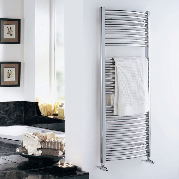 Essential STANDARD Towel Warmer; Curved Tubes; 1430mm High x 500mm Wide; Chrome