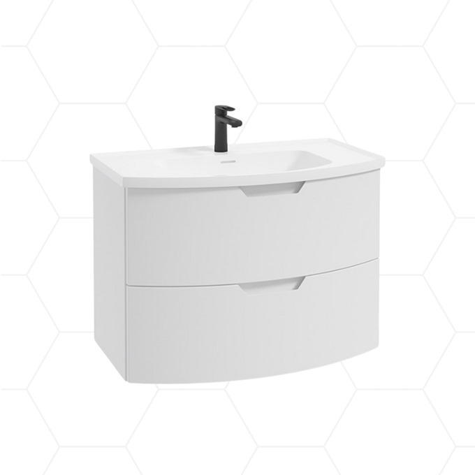 Arc 800mm Wall Mounted 2 Drawer Unit with Polymarble Basin - Matt White