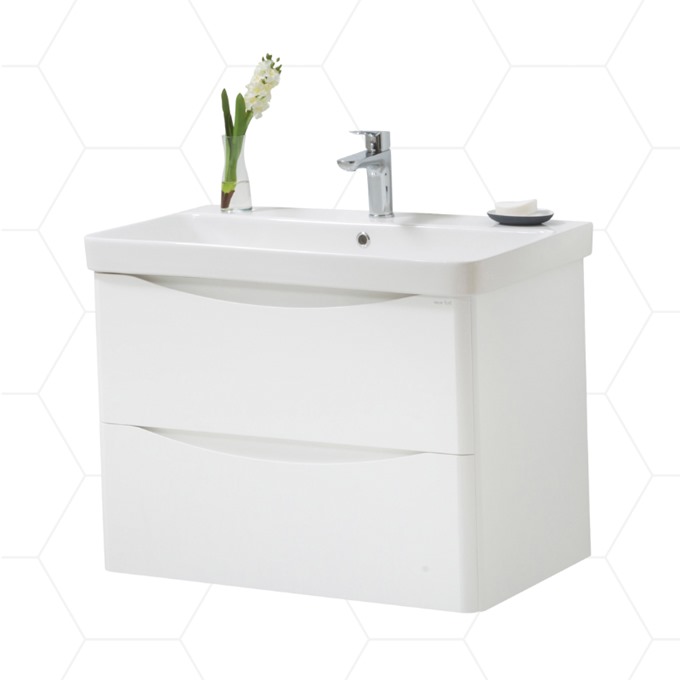 Nevis 800mm Wall Mounted 2 Drawer Unit White Gloss with Basin