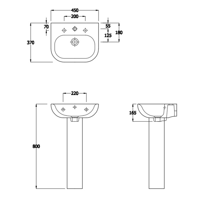 Essential Lily 450mm Pedestal Basin 1 Tap Hole