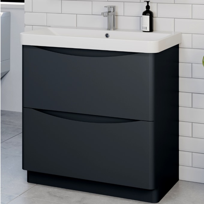 Nevis 800mm Floor Standing 2 Drawer Unit Matt Black with Basin