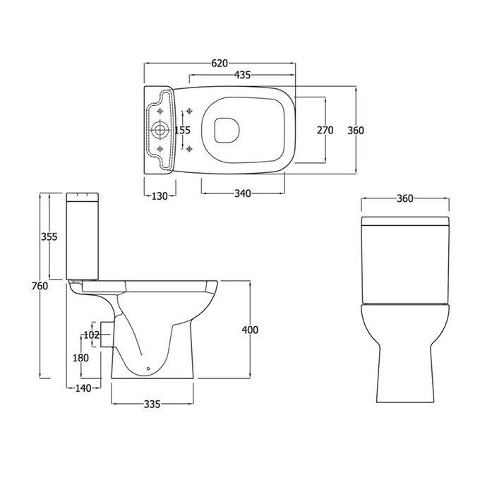 Essential VIOLET Close Coupled Pan + Cistern + Seat Pack; Soft Close Seat; White