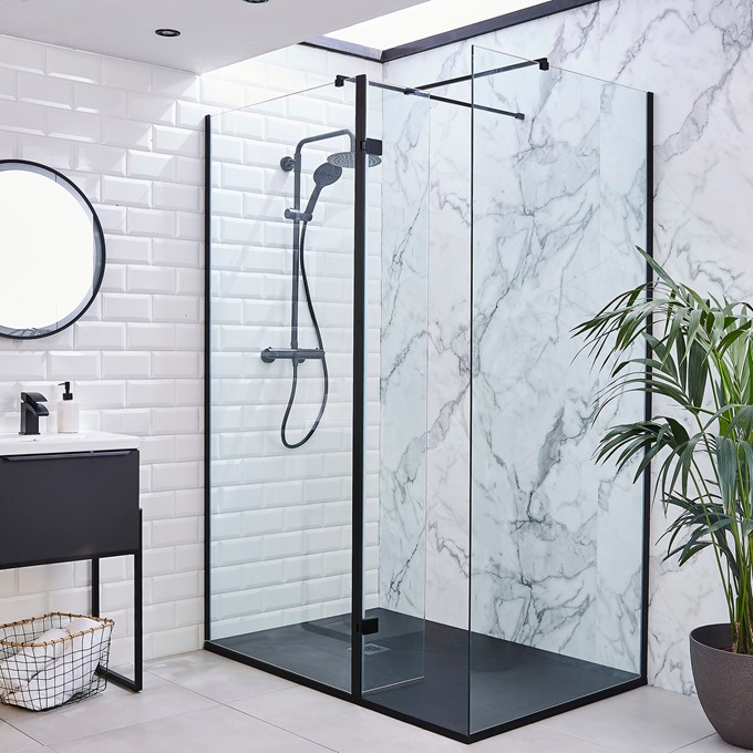 Ocean 8+ 760mm Wetroom Panel with Matt Black Profile