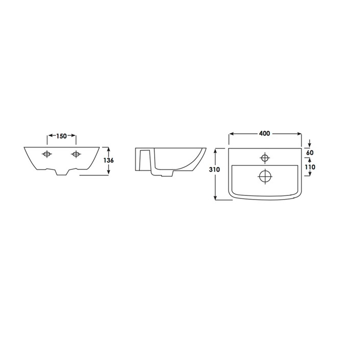 Essential Jasmine 400mm Washbasin 1 Tap Hole