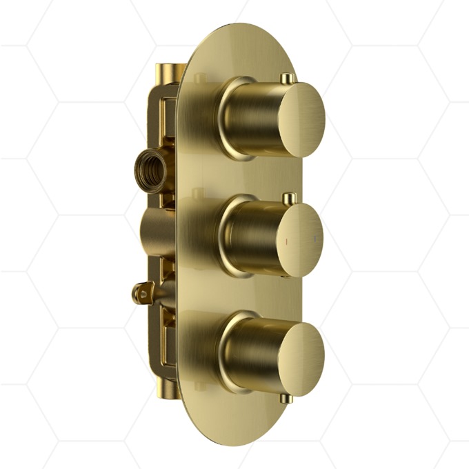 Rondo+ Concealed 3 Function Diverter Thermostatic Valve Brushed Brass