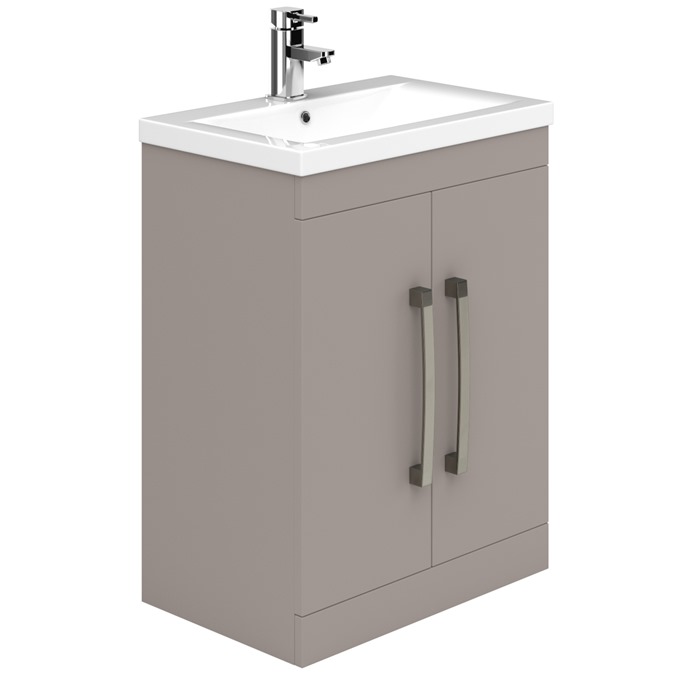 Essential NEVADA Floor Standing Washbasin Unit + Basin; 2 Door; 600mm Wide; Cashmere