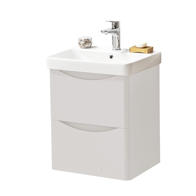 Nevis 500 x 460mm Wall Mounted 2 Drawer Unit Cashmere with Basin