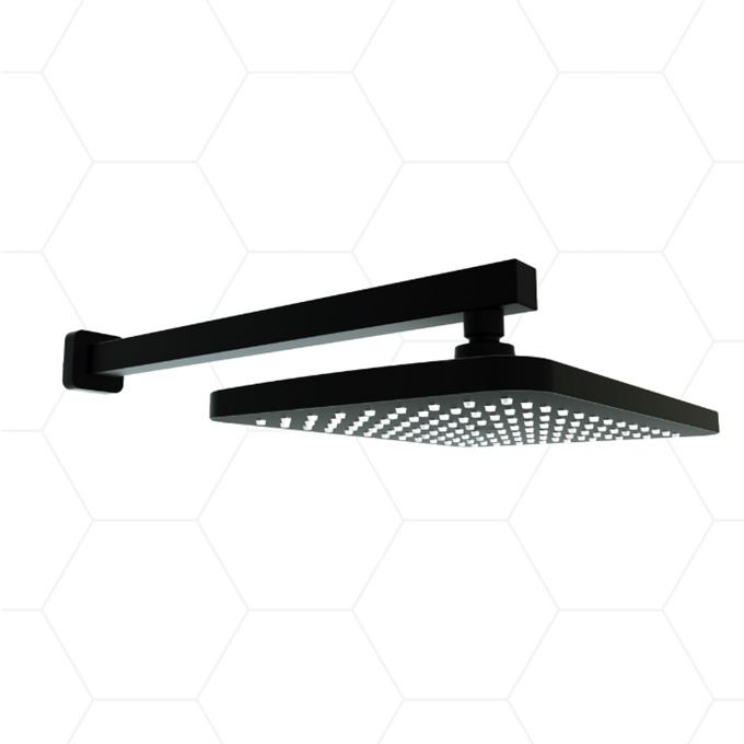 Square Shower Head With Wall Arm - Black