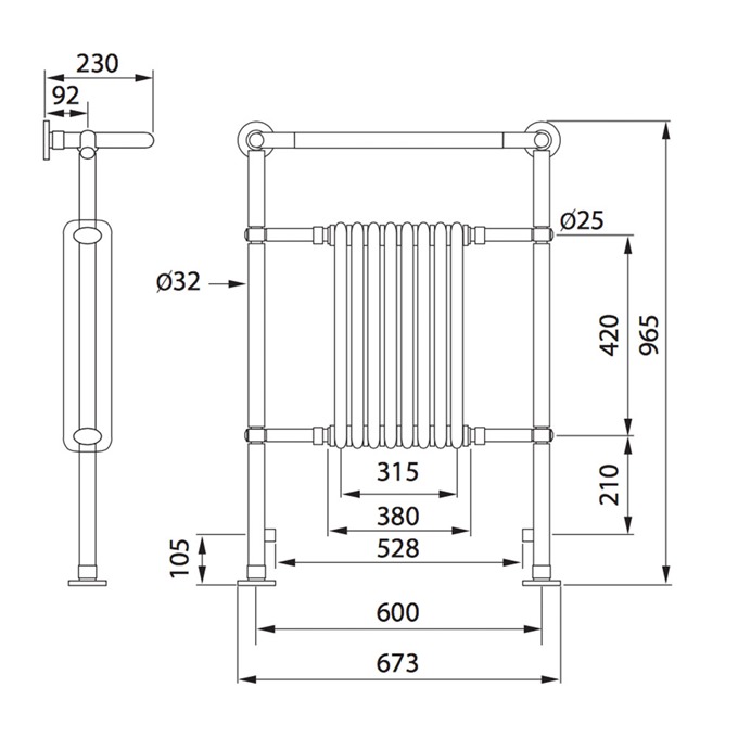 Essential TAURUS Towel Warmer; Central Radiator; 945mm High x 645mm Wide; Chrome