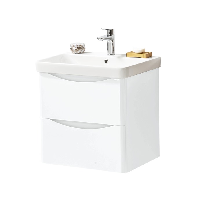 Nevis 500 x 460mm Wall Mounted 2 Drawer Unit Gloss White with Basin