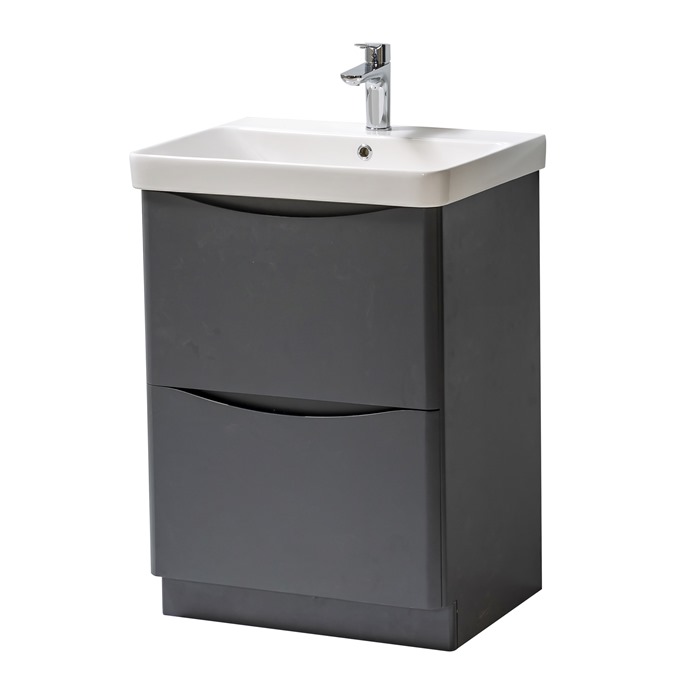 Nevis 500 x 460mm Floor Standing 2 Drawer Unit Anthracite with Basin