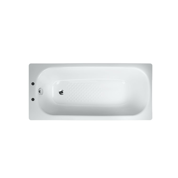 Essential Steel 1700mm x 700mm Single Ended Steel Anti-Slip Bath; 2 Tap Holes & Grips - White