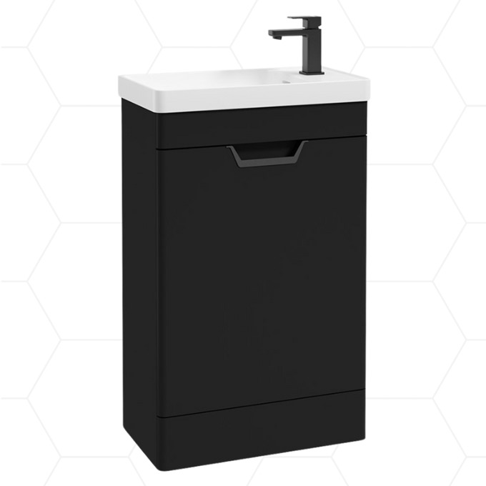 Freya 550mm Floor Standing 1 Door Unit with Polymarble Basin - Matt Black