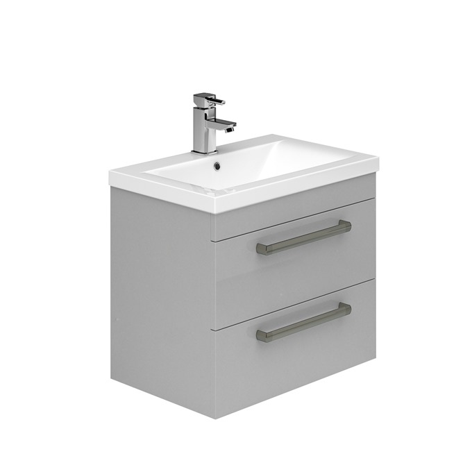 Essential Montana 600mm x 560mm Wall Mounted 2 Drawer Vanity Unit & Basin - Light Grey