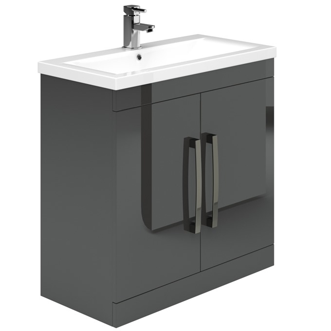 Essential NEVADA Floor Standing Washbasin Unit + Basin; 2 Doors; 800mm Wide; Grey