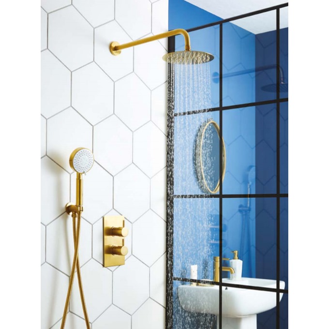 Brass Thermostatic Concealed Shower Valve with Round Fixed Wall Arm Drencher and Handset
