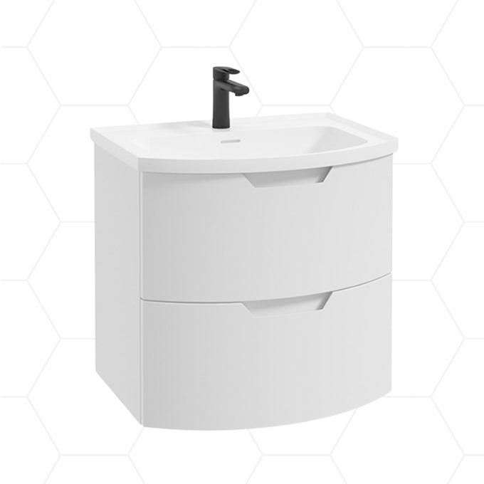 Arc 600mm Wall Mounted 2 Drawer Unit with Polymarble Basin - Matt White