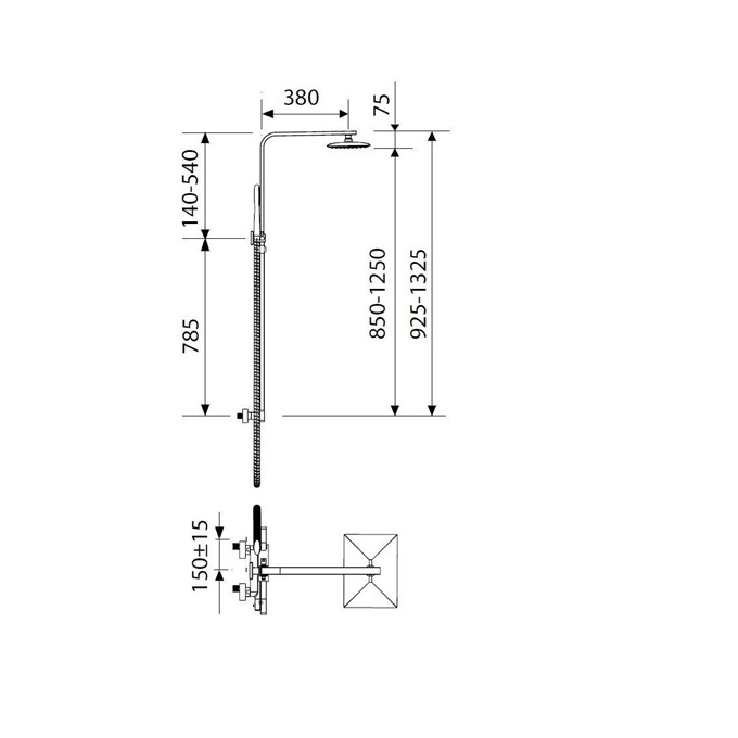 Essential Nine Xtreme Square External Thermostatic Shower