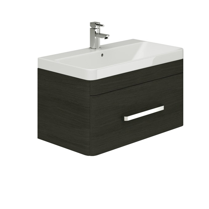 Essential VERMONT Wall Hung Washbasin Unit + Basin; 1 Drawer; 800mm Wide; Dark Grey