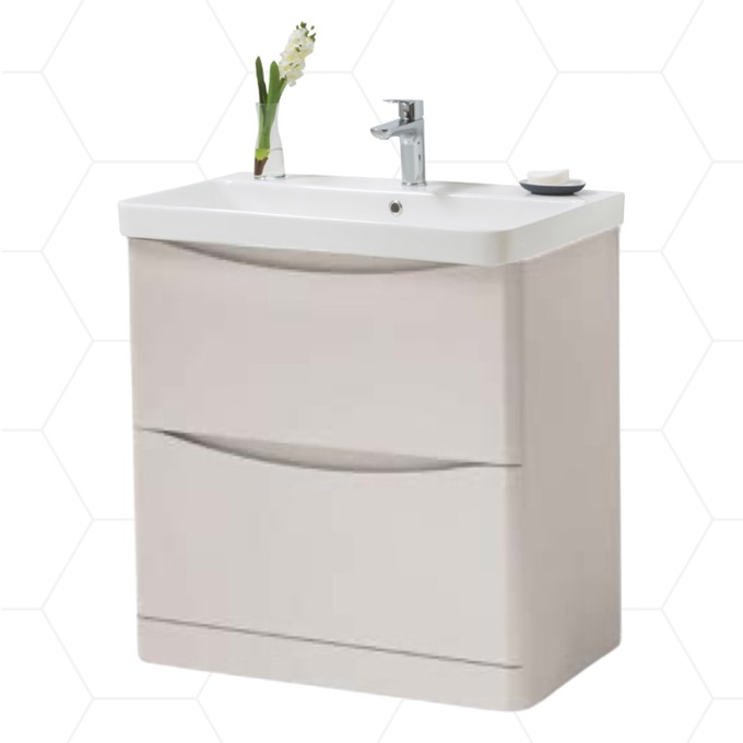 Nevis 800mm Floor Standing 2 Drawer Unit Cashmere Pink with Basin