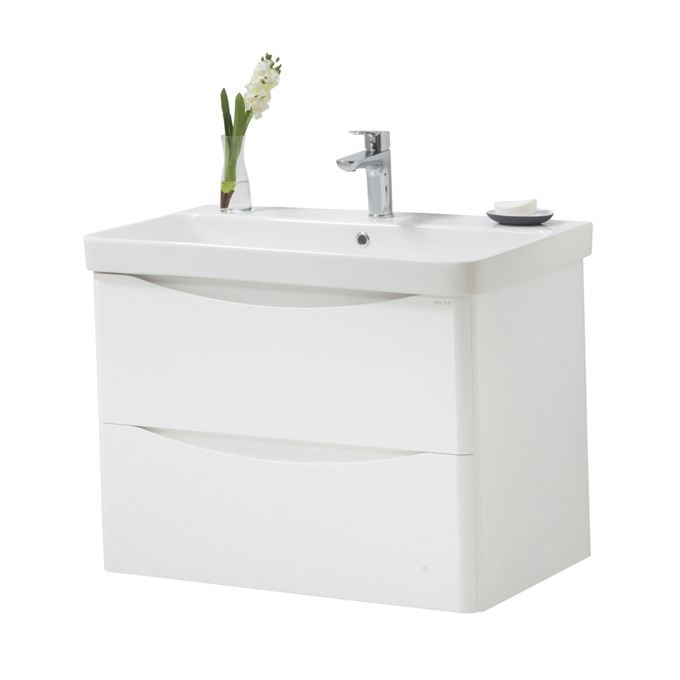 Nevis 600 x 460mm Wall Mounted 2 Drawer Unit Gloss White with Basin