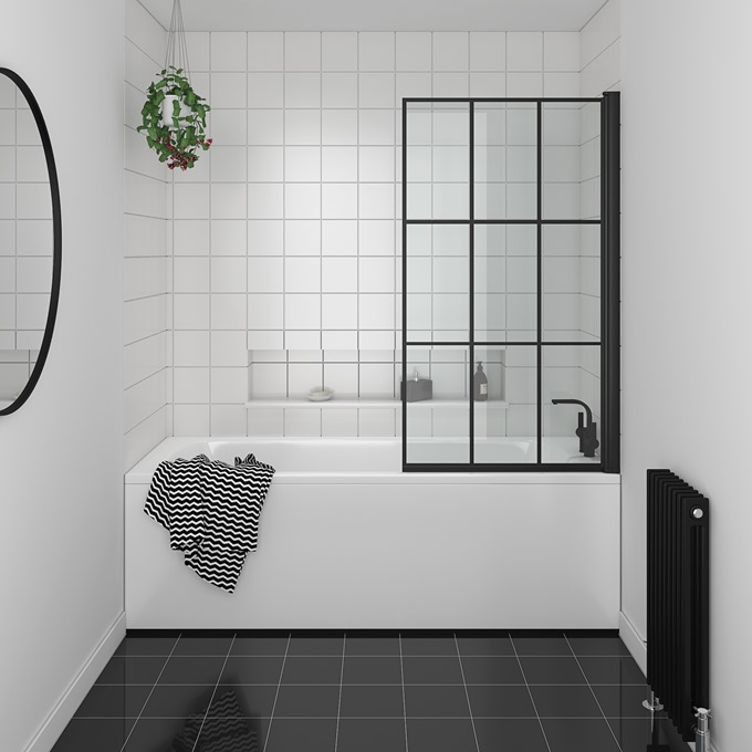 Essential Designer Matrix 1400mm x 800mm x 5mm Bath Screen - Matt Black