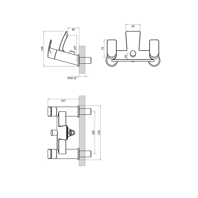 Essential Pisco Bath Shower Mixer Including Shower Kit 2 Tap Holes Chrome