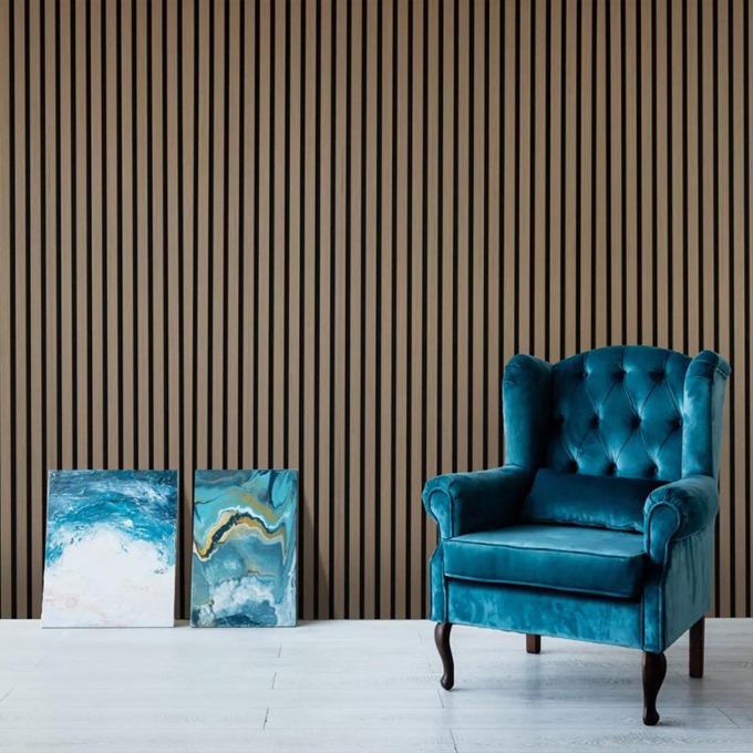 Acoustic Slat Wall Panels, Dark Grey Oak