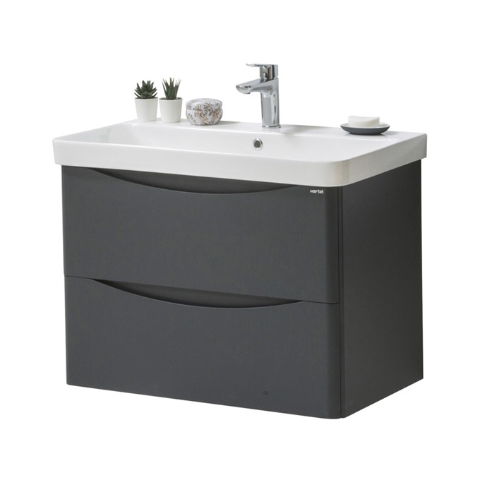 Nevis 600 x 460mm Wall Mounted 2 Drawer Unit Anthracite with Basin