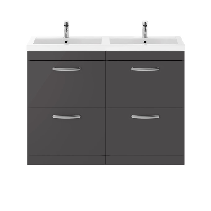 Kinetic 1200 x 383mm Floor Standing 4 Drawer Gloss Grey with Double Basin