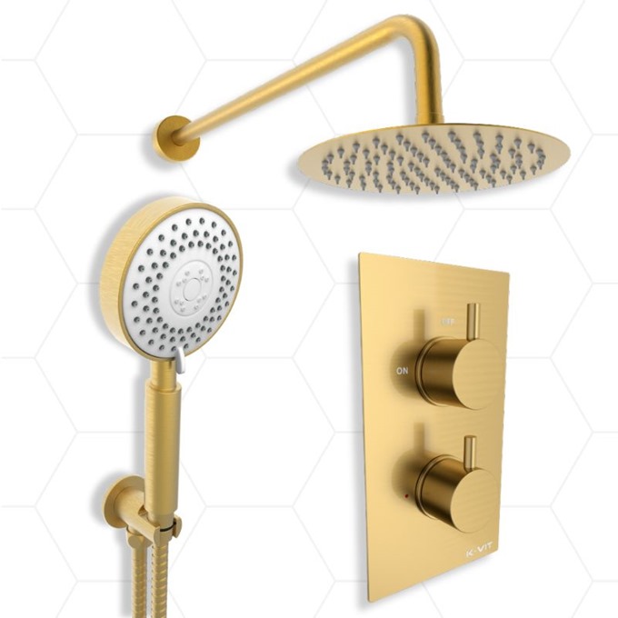 Brass Thermostatic Concealed Shower Valve with Round Fixed Wall Arm Drencher and Handset