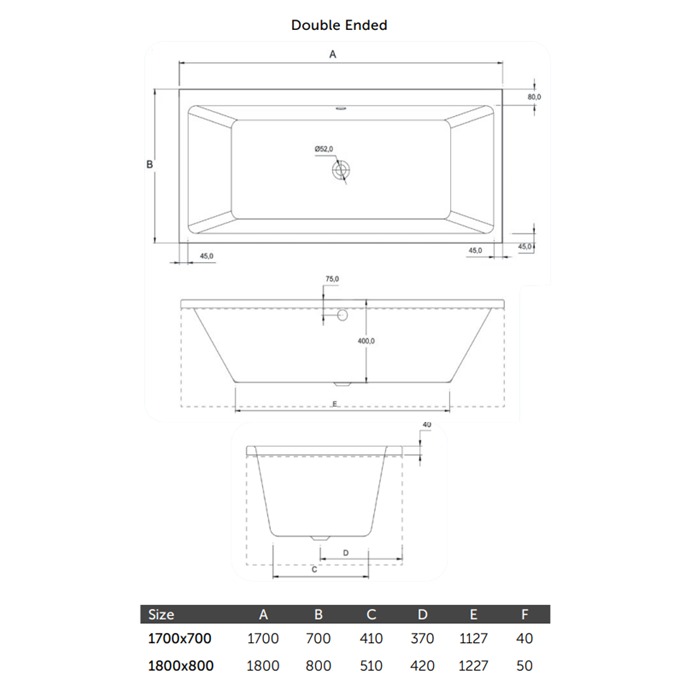 Infinity Double Ended Bath 1800 x 800mm