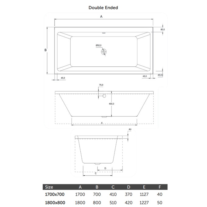 Infinity Double Ended Bath 1800 x 800mm