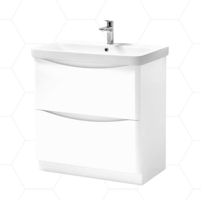 Nevis 800mm Floor Standing 2 Drawer Unit White Gloss with Basin