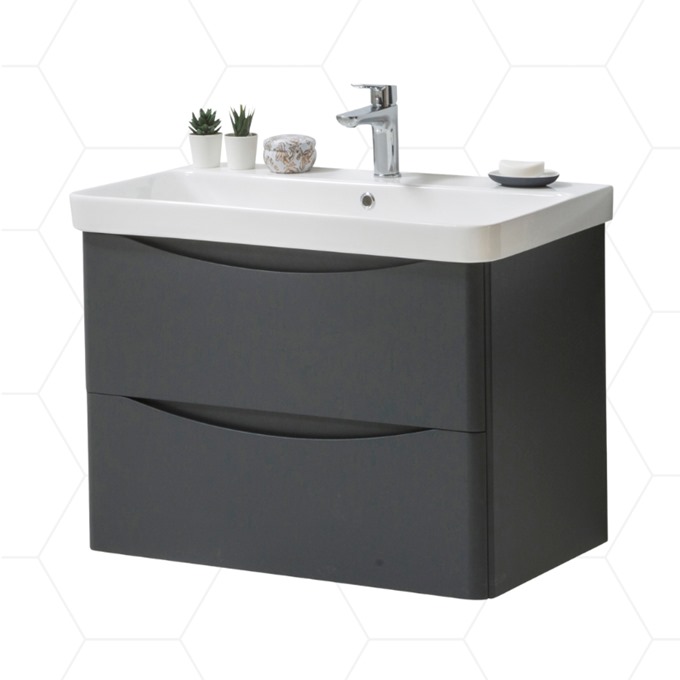 Nevis 800mm Wall Mounted 2 Drawer Unit Matt Anthracite with Basin