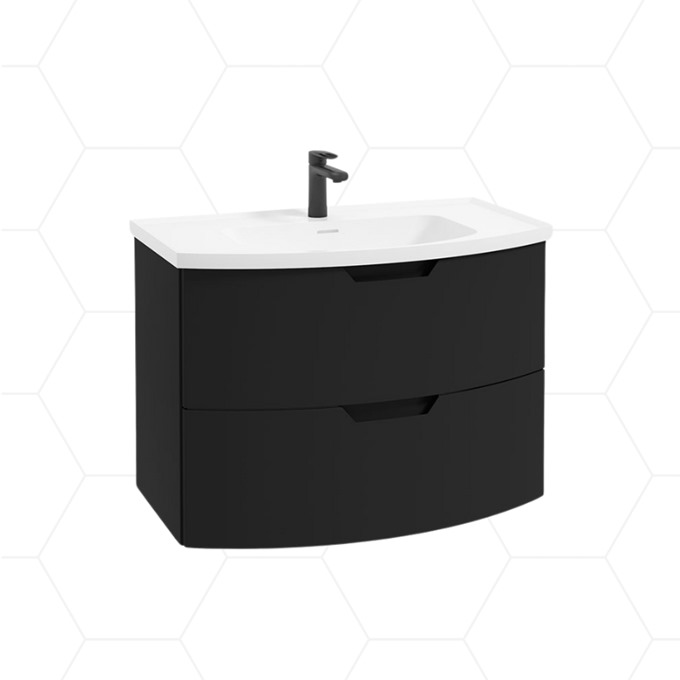 Arc 800mm Wall Mounted 2 Drawer Unit with Polymarble Basin - Matt Black